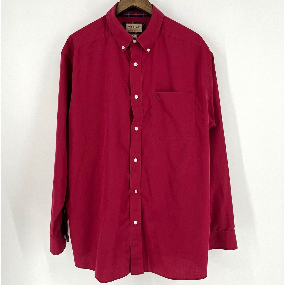 Ariat Men’s XL Wrinkle-Free Solid Magenta Red Button-Down Western Shirt